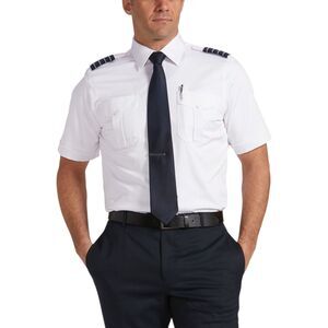 Crew Outfitters Pilot Navy Uniform Shirt Short Sleeve Epaulets Sz 2XL 18.5 S/S